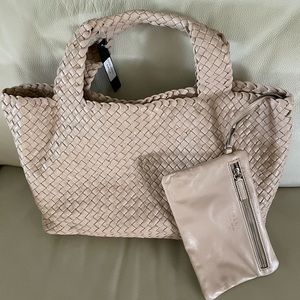 NWT FALOR Beige and woven soft leather tote XL